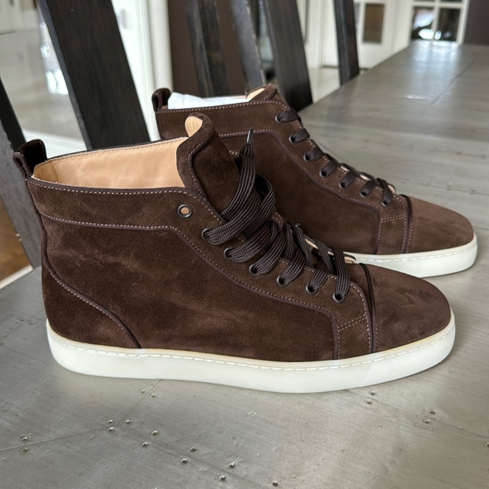 Christian Louboutin Louis orlato flat dark brown cosme suede high top sz 44